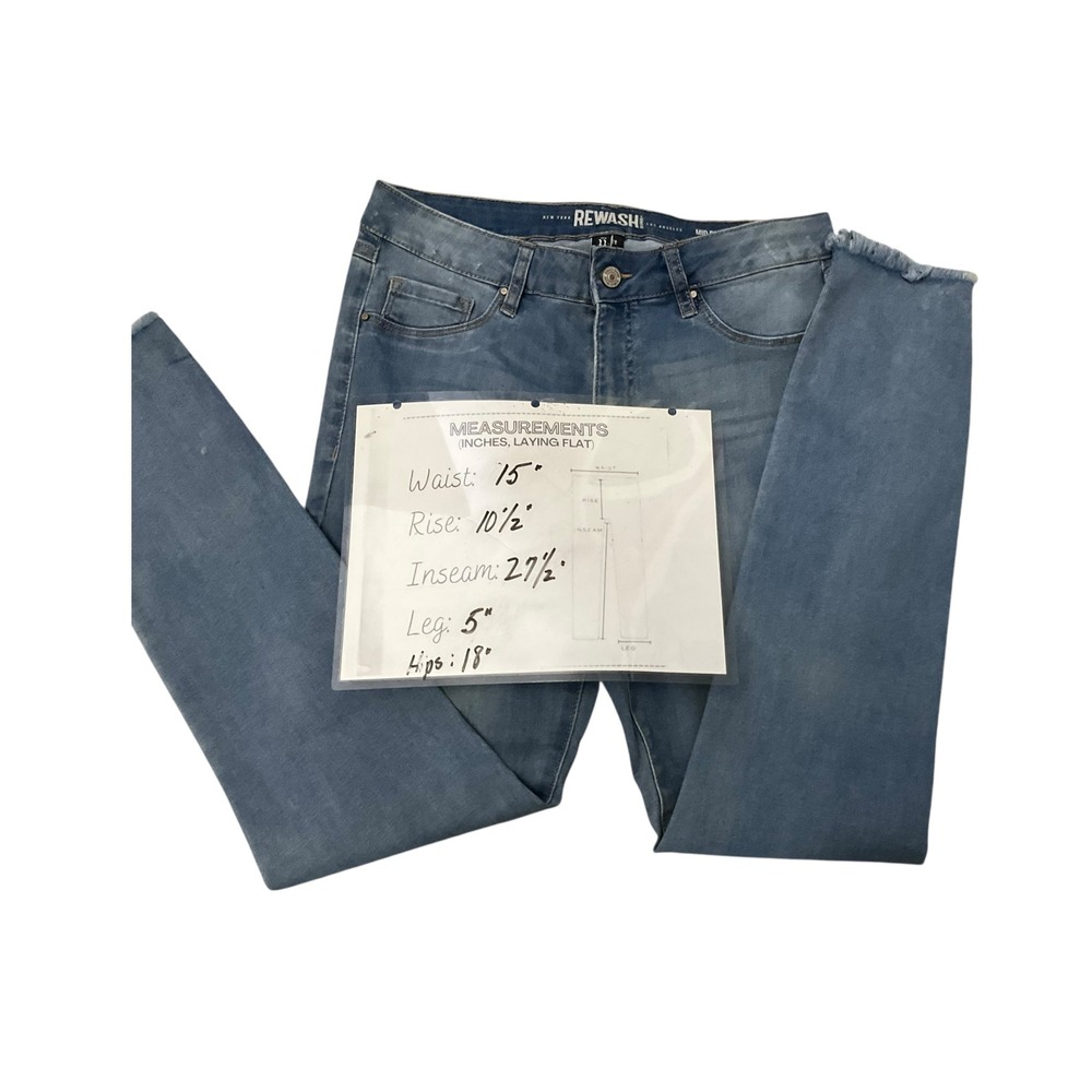 RE WASH Mid Rise Distressed Skinny Jeans Medium Wash Size 11 30 - Picture 6 of 6